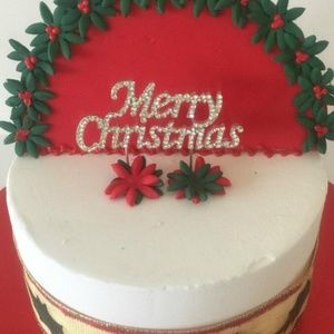 Silver Rhinestone Merry Christmas Cake Topper